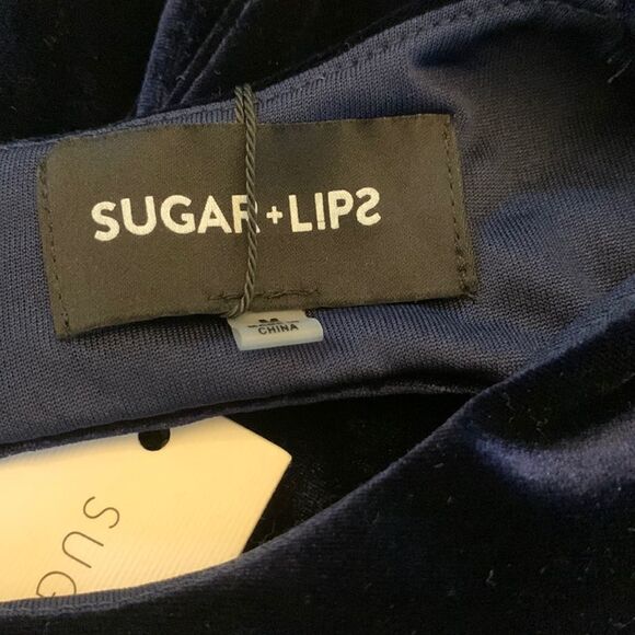 SUGAR + LIPS DRESS turn around blue velvet mini  Size M NWT - Picture 7 of 11